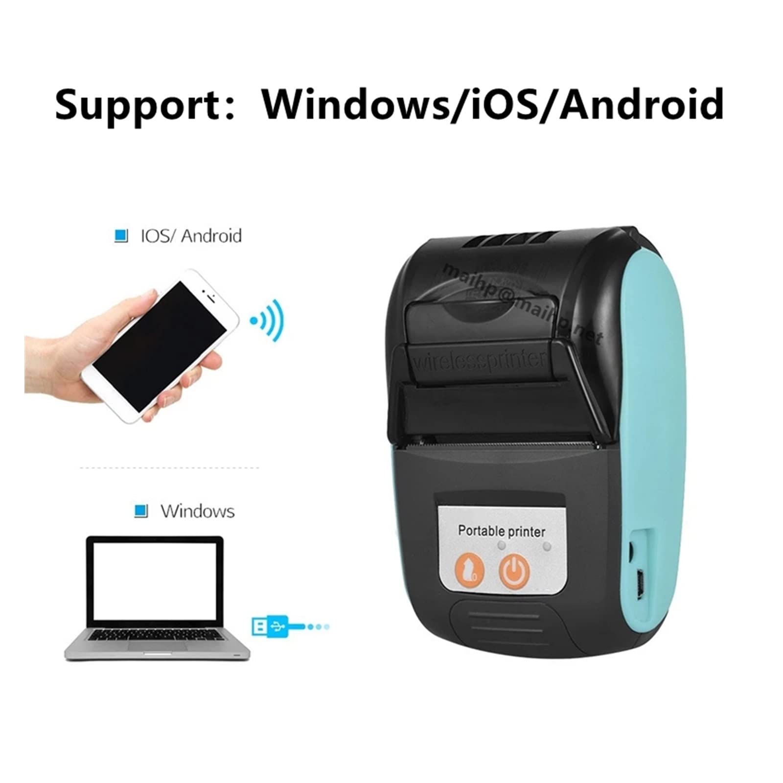 Stampante a getto d'inchiostro portatile, Wireless Portatile Mini Palmare 58mm Bluetooth Cellulare Android POS PC Pocket Bill Impresoras Stampante Termica for Ricevute Asciugatura rapida su diversi ma