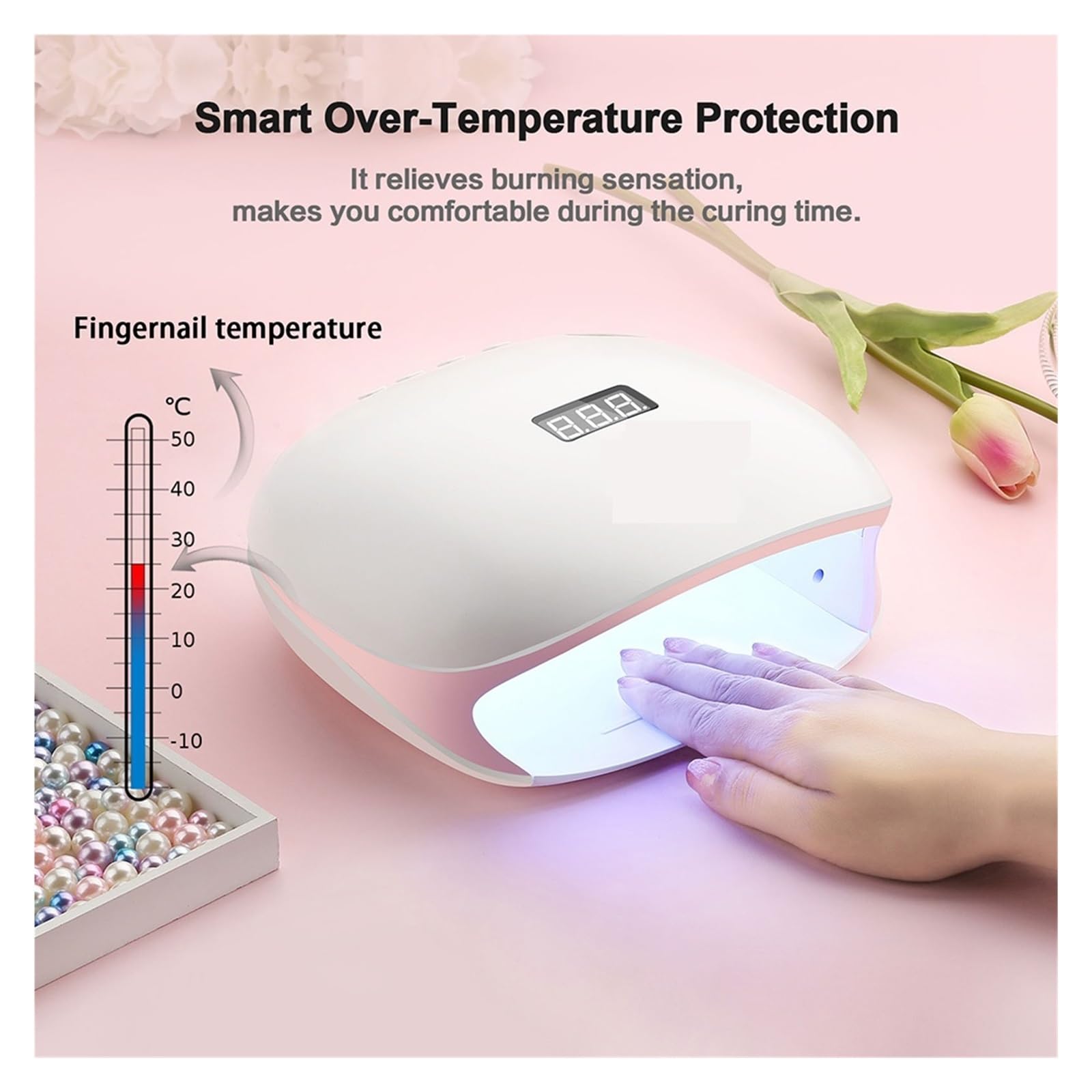 Lampa UV do paznokci, Lampa LED UV do paznokci Lampa do paznokci 48W UV LED Suszarka do paznokci do utwardzania żeli Polski z inteligentnym czujnikiem Manicure Nail Art Wyposażenie salonu(1)