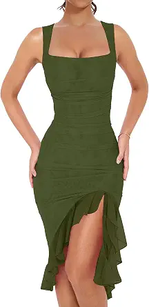  Women's Sexy Ruched Bodycon Midi Cocktail Dresses