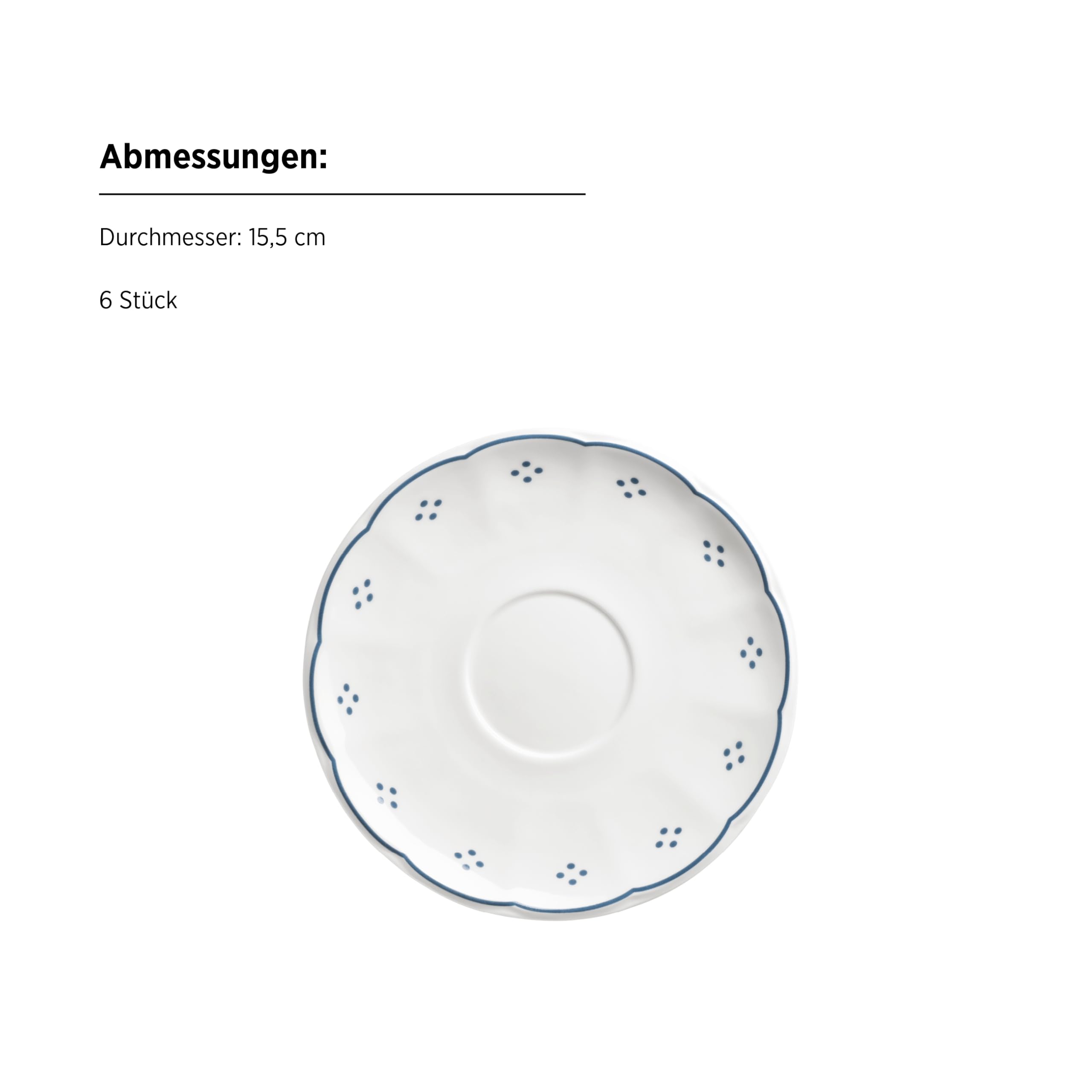 Mäser Serie Lova, Kaffeeservice 18-teilig Porzellan – 6 Dessertteller 19,5 cm, 6 Tassen 19 cl & 6 Untertassen 15,5 cm, Blau