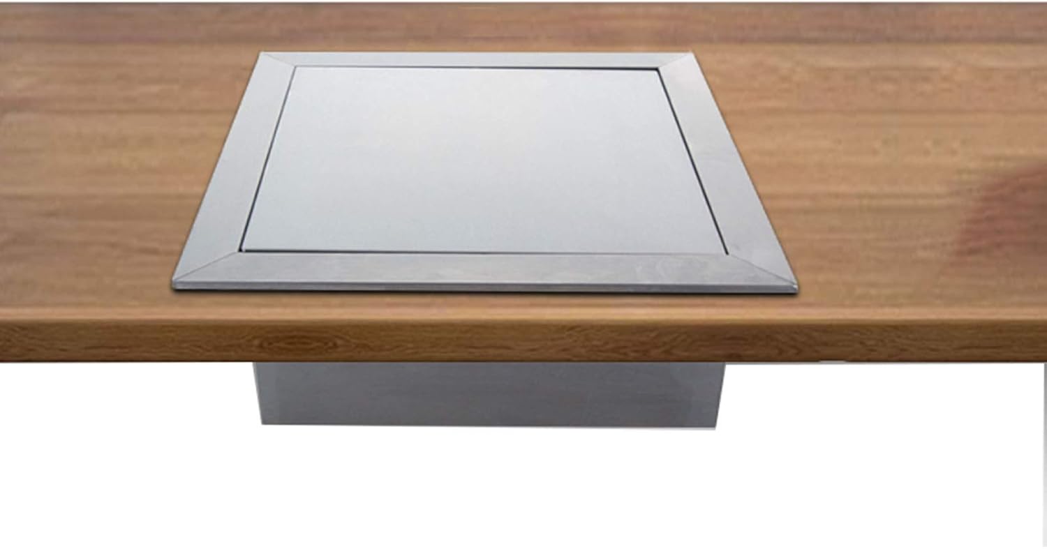 Trash Bin Cover, Square Trash and Waste Chute Lid Built in Countertop 304 Stainless Steel Balance Flap Cover,Brushed Surface Trash Grommet Swing Trash Can Lid,Silver-L