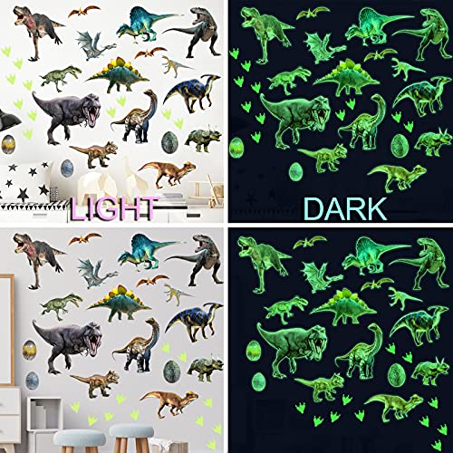 Dinosaurs Wall Decals Glow In The Dark Dinosaur Wall Stickers Removable Tyrannosaurus Wall Decor Dinosaur Eggs And Paw Print Wall Mural For Kids Nursery Living Room Bedroom Classroom Home Decoration (Green) #TOP5