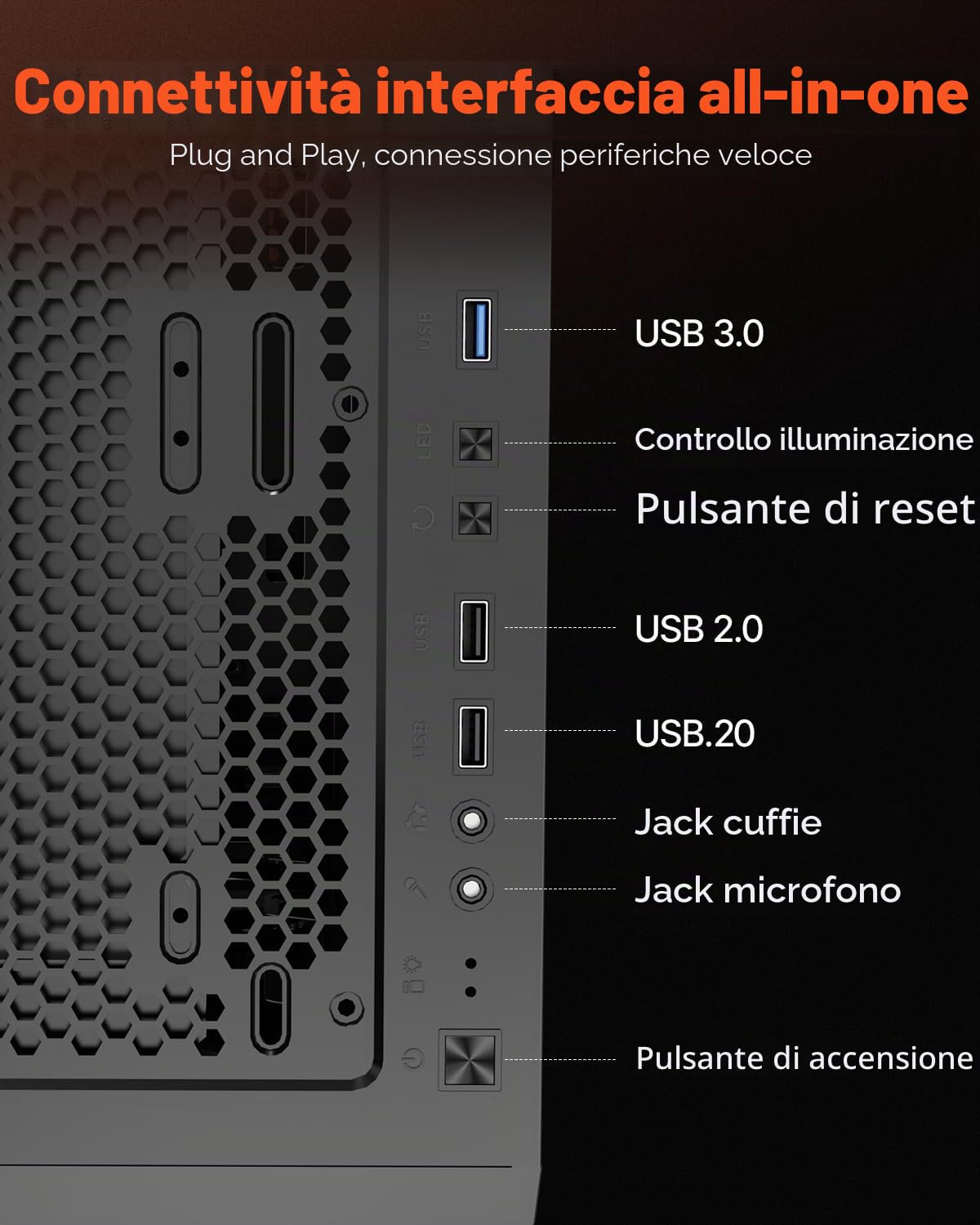 VEVOR Case per PC Compatto, 3 Ventole ARGB da 120 mm Case per Computer da Gioco con Pannelli in Vetro Temperato ad Alto Flusso d'Aria, per GPU Fino a 320 mm di Lunghezza, per ATX/M-ATX/ITX