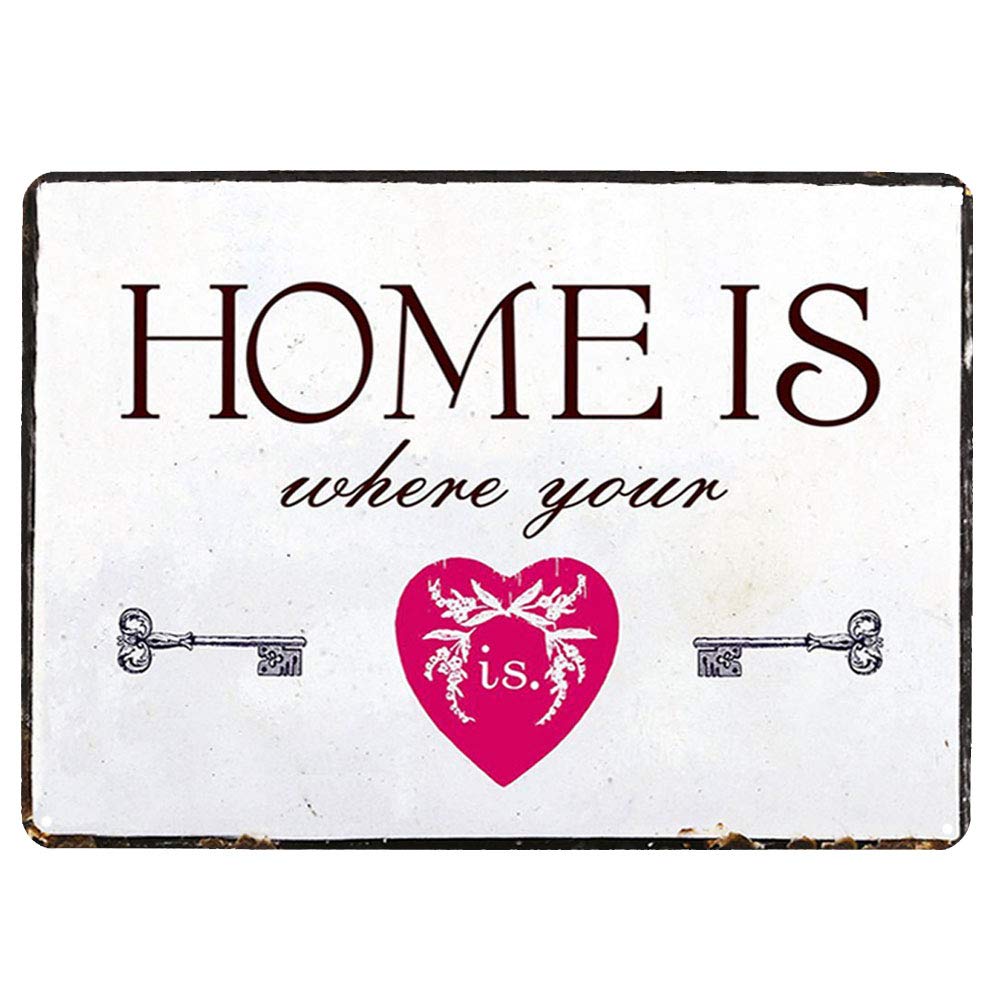 Hioni Home is Where Your Heart is, Metal Tin Sign, Vintage Plaque Wall Decor