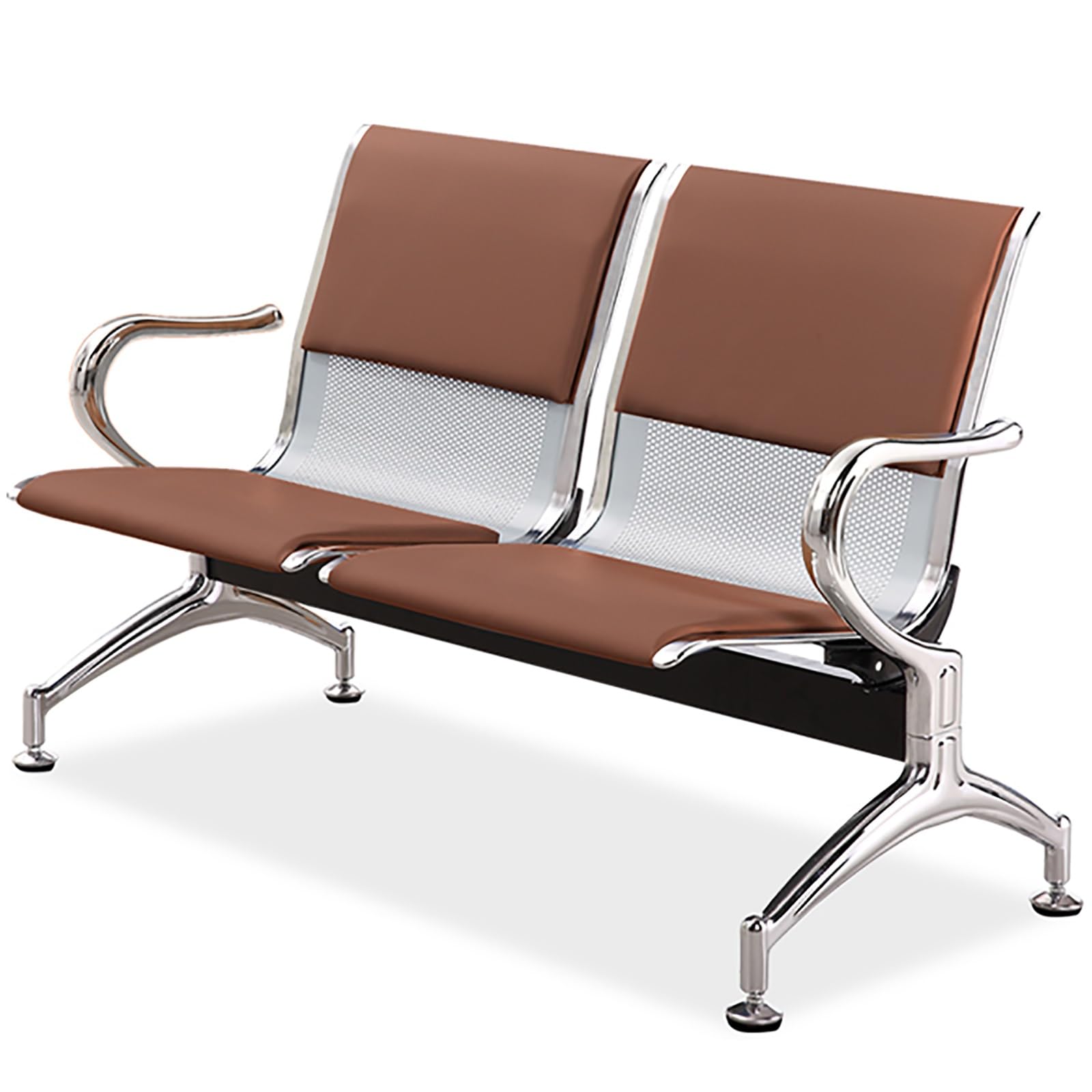 OZBMA 2-Seat Waiting Bench with Armrests for Office Reception Areas in Airports, Hospitals, Banks, Salons, and Barbershops (Brown)