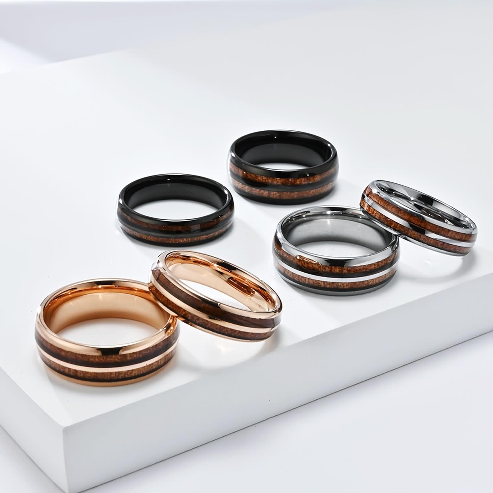 Anillos de Tungsteno con Grabado para Pareja, 6MM/8MM con Grano de Madera Anillos Plata Matrimonio para Hombre