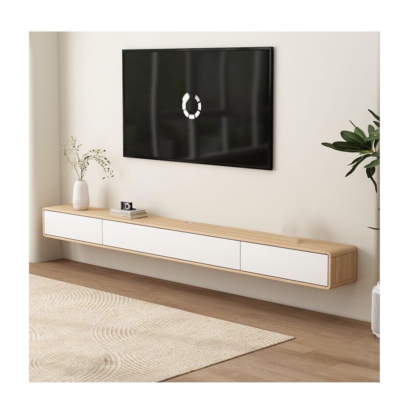 Minimalistyczny pływający stojak na telewizor z drzwiami Drer & Stora do salonu pasuje do różnych rozmiarów telewizora drewniany design 240 cm (94,4 cala) - nowoczesne futro do rozrywki domowej