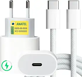 Carregador Super Turbo 25W Ultra Rápido Tipo C e USB Com Carregamento Rápido + Cabo Tipo C Compatível Com Todos Aparelhos Type C Homologado pela Anatel