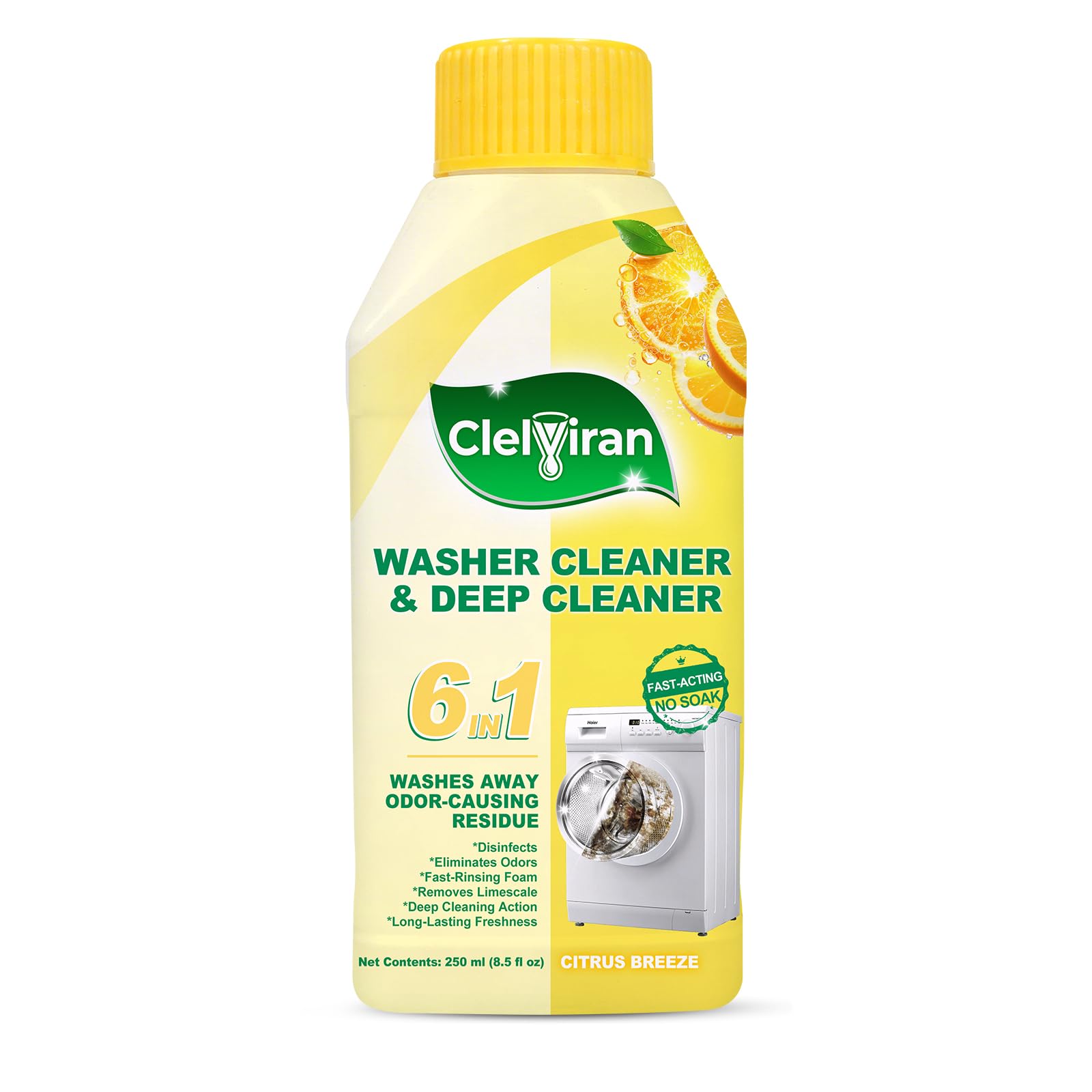 Washing Machine Cleaner Liquid, Powers Away Odor Causing Residue and Grime Deep Inside Pump, Valve and Hoses, 6 in 1 HE Washer Descaler (1 Pack)
