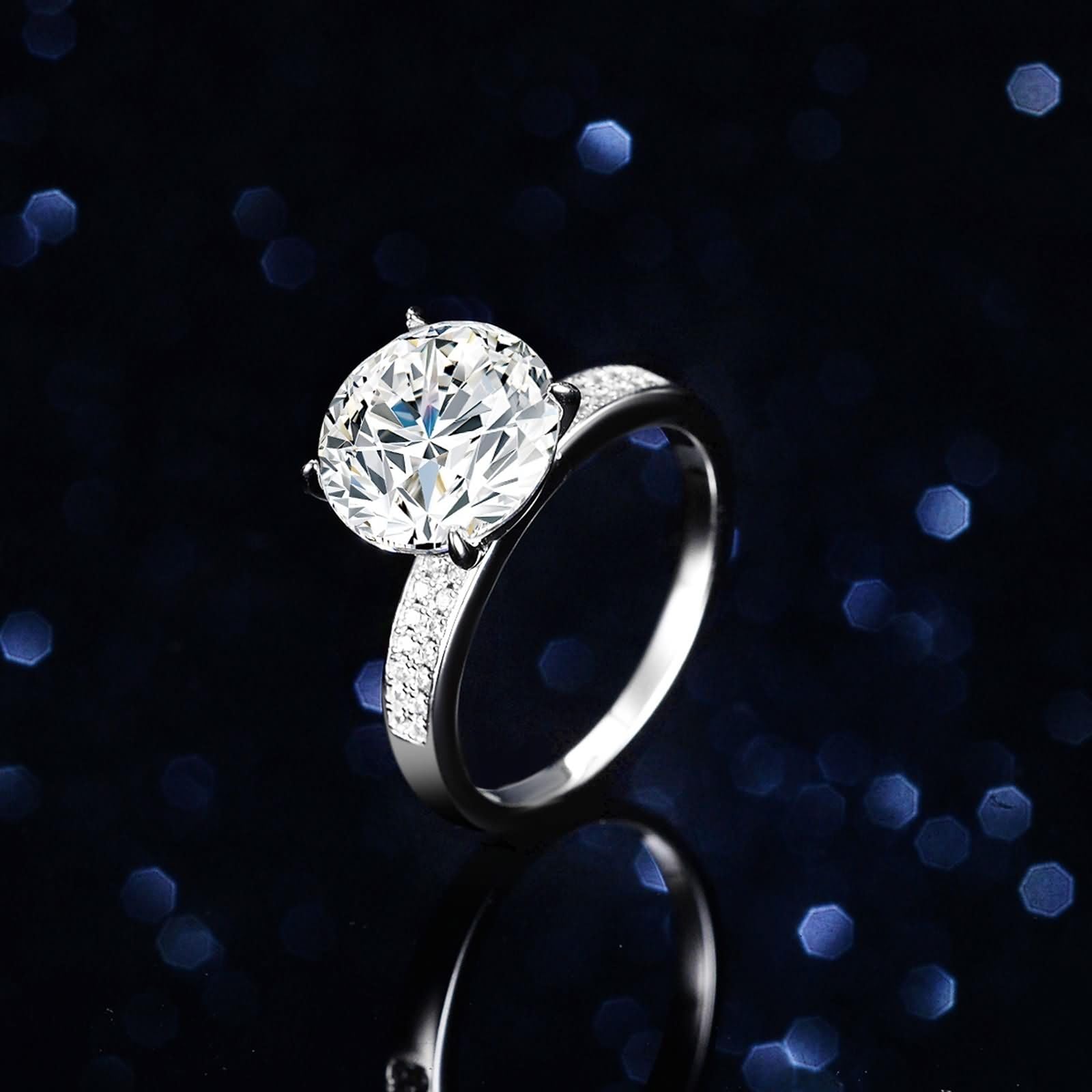 Anillo de mujer de oro blanco con moissanite de 5 ct, alianzas de oro auténtico, solitario, anillo de compromiso, oro