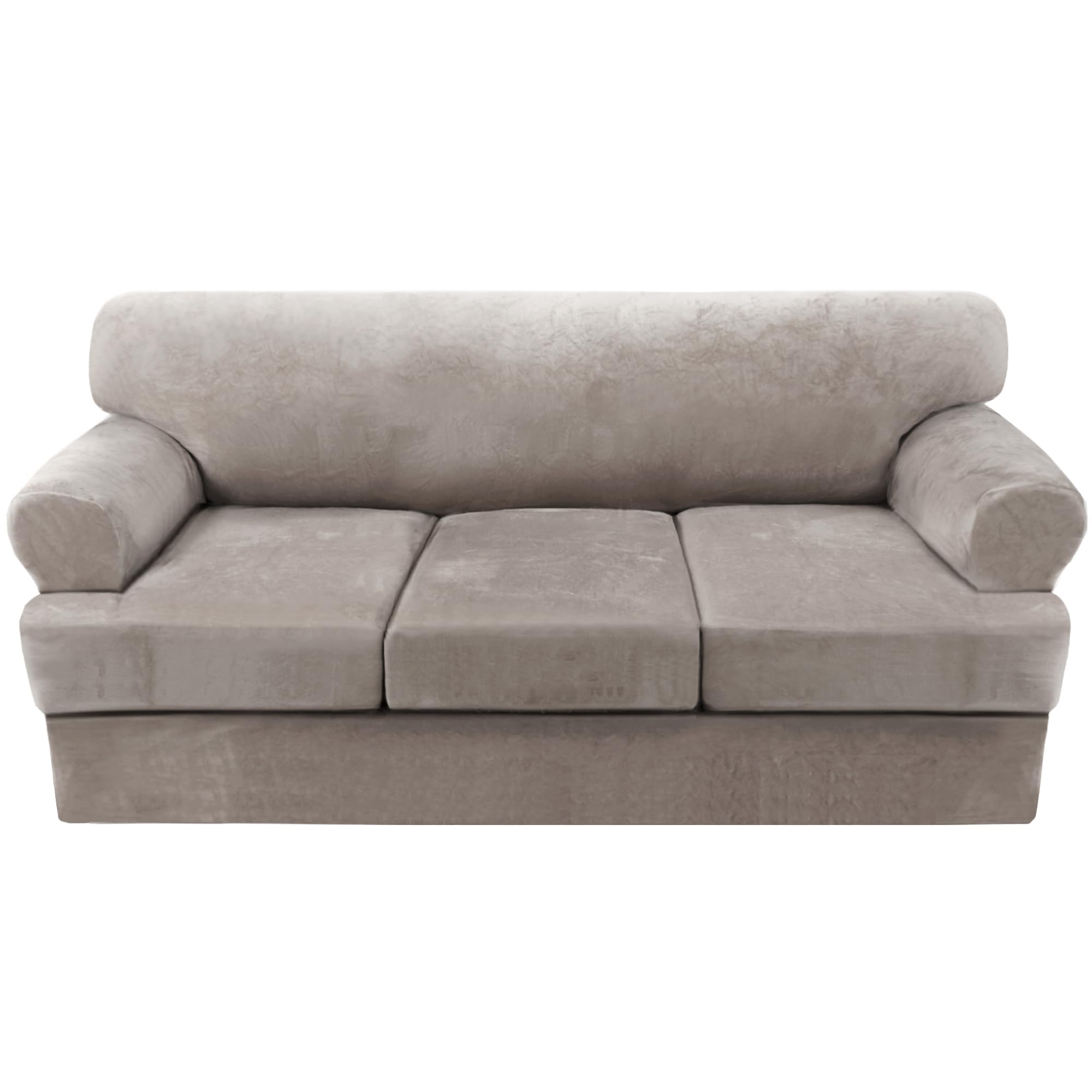 Photo 1 of **small***H.VERSAILTEX Sofa Cover 4 Piece T Cushion Sofa Slipcovers Thick Velvet Couch Cover Furniture Protector Stretch Sofa Covers for 3 Cushion Couch with 3 Individual T Cushion Covers Washable, Taupe
