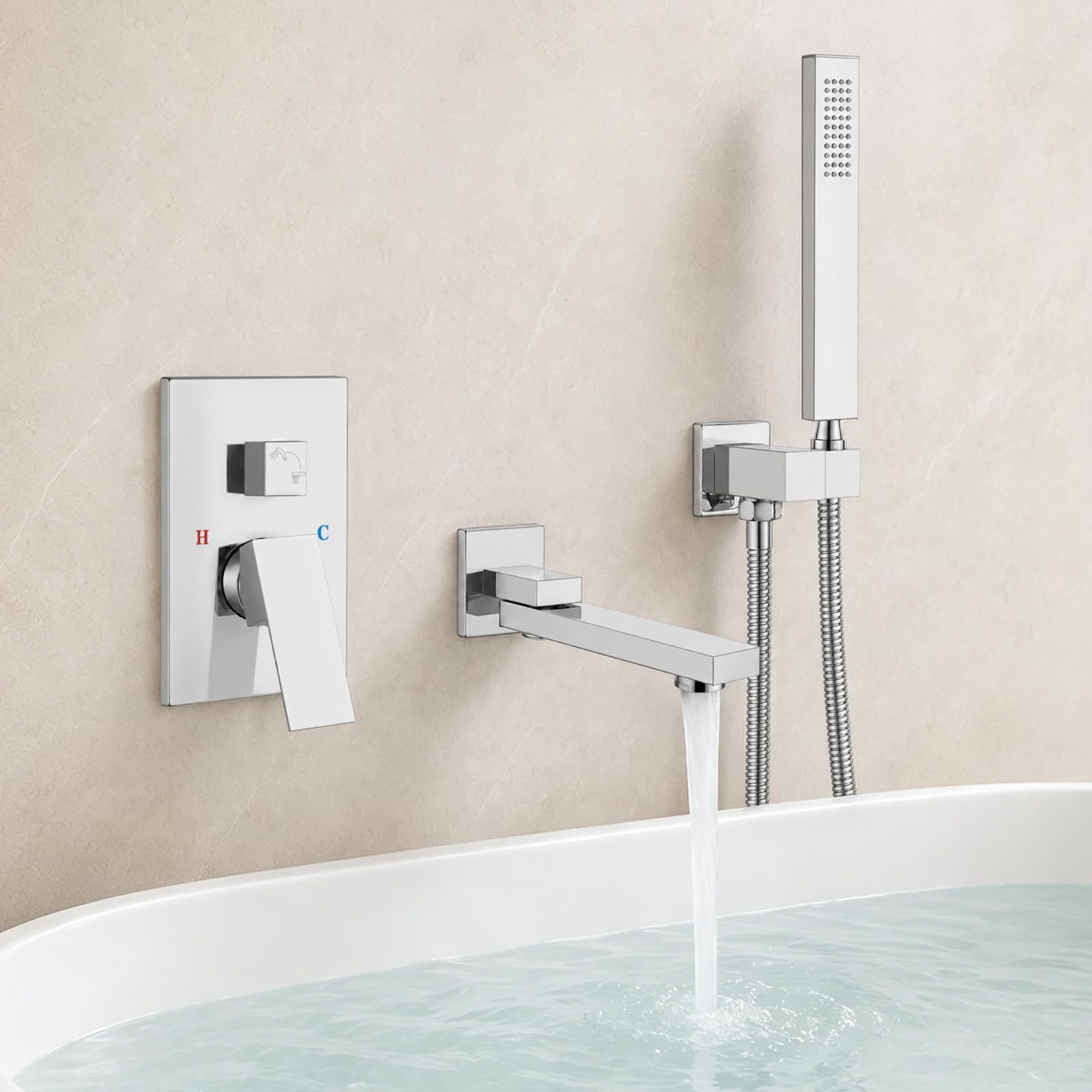 Robinet baignoire mural encastré anti-gaspillage avec bec pivotant gotonovo