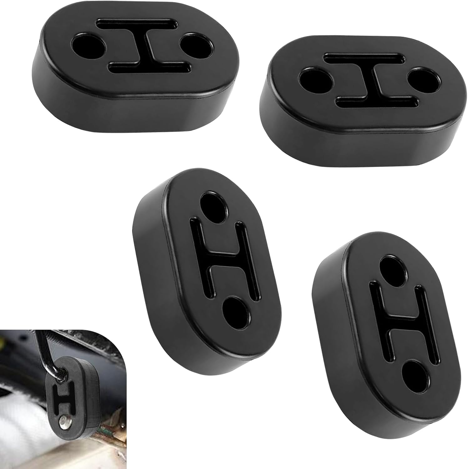 4PCS Rubber Exhaust Hanger, 4 Holes High-density Pipe Isolation Bushing Bracket, Vehicle Exhaust Pipe Shock Silencer Mounting Hanger, Universal for Most Cars, Trucks, and SUVs (Black)