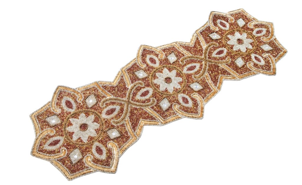 Linen ClubsHand Made Beaded Table Runner 13x36 Inch in Rustic ivory gold Combo colors,produced by skilled village Artisans in India - A Beautiful Complements to Dinner Table Decor Offered