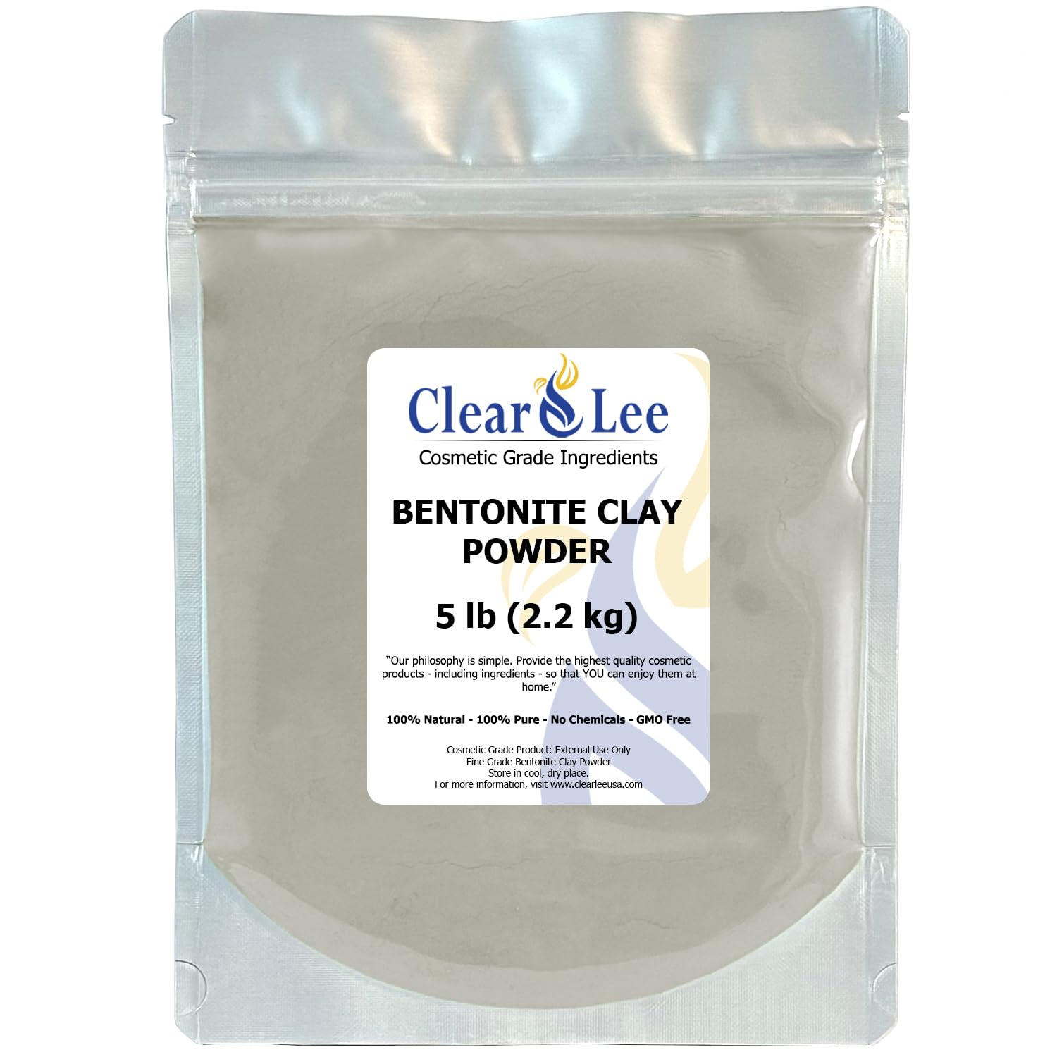 ClearLee Bentonite Clay Cosmetic Grade Powder - 100% Pure Natural Powder - Indian Clay - Great For Skin Detox, Rejuvenation, and More - Heal Damaged Skin - DIY Clay Face Mask (5 lb)