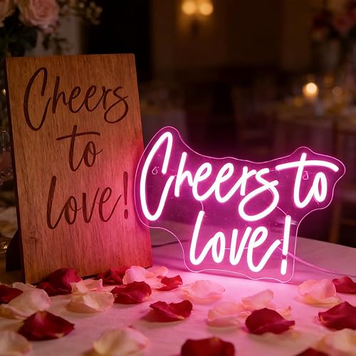 Miniatura 2 de QiaoFei Letrero de neón LED con texto en inglés Cheers To Love alimentado por USB con interruptor de atenuación, luces de neón para habitación,