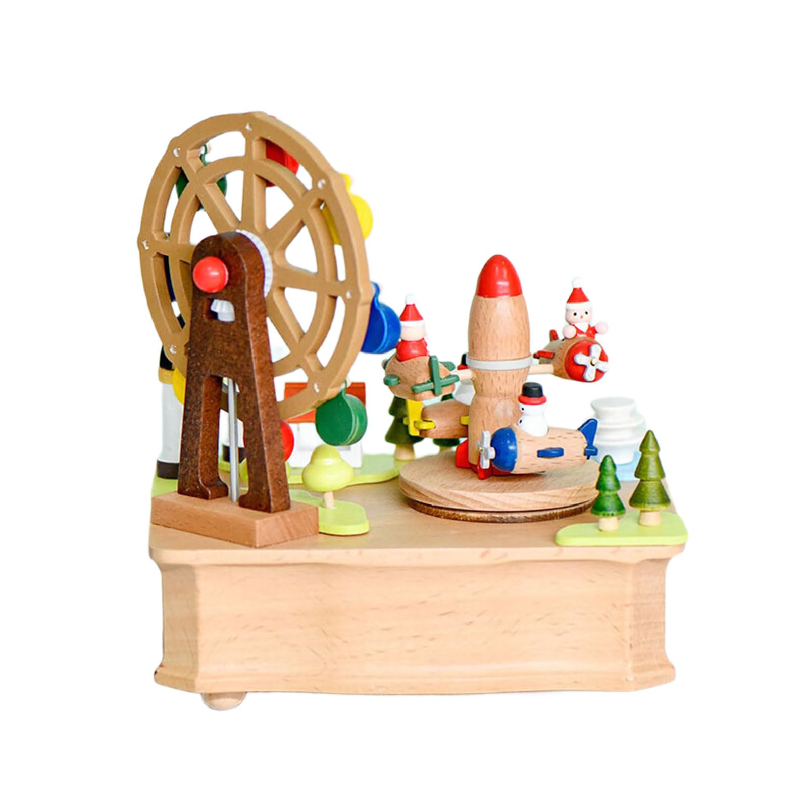 TFAOYS Classical Christmas Rotating Wheel Airplanes Music Box Wood Mechanical Melodies Ornament for Adults Kids Rotating Airplanes Music Box