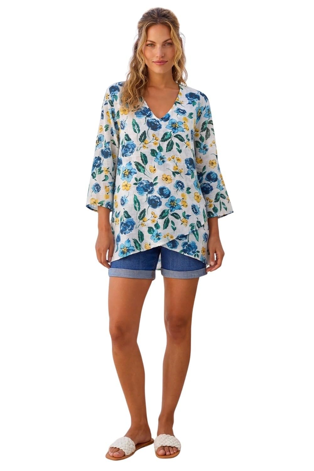 Roman Women's Multi Floral Wrap Hem Tunic Top Size 10