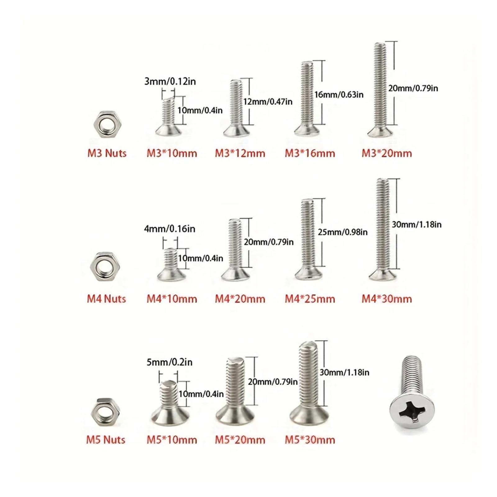 Tornillos Avellanados De 570 Piezas, Juego De Acero Inoxidable M3-M5