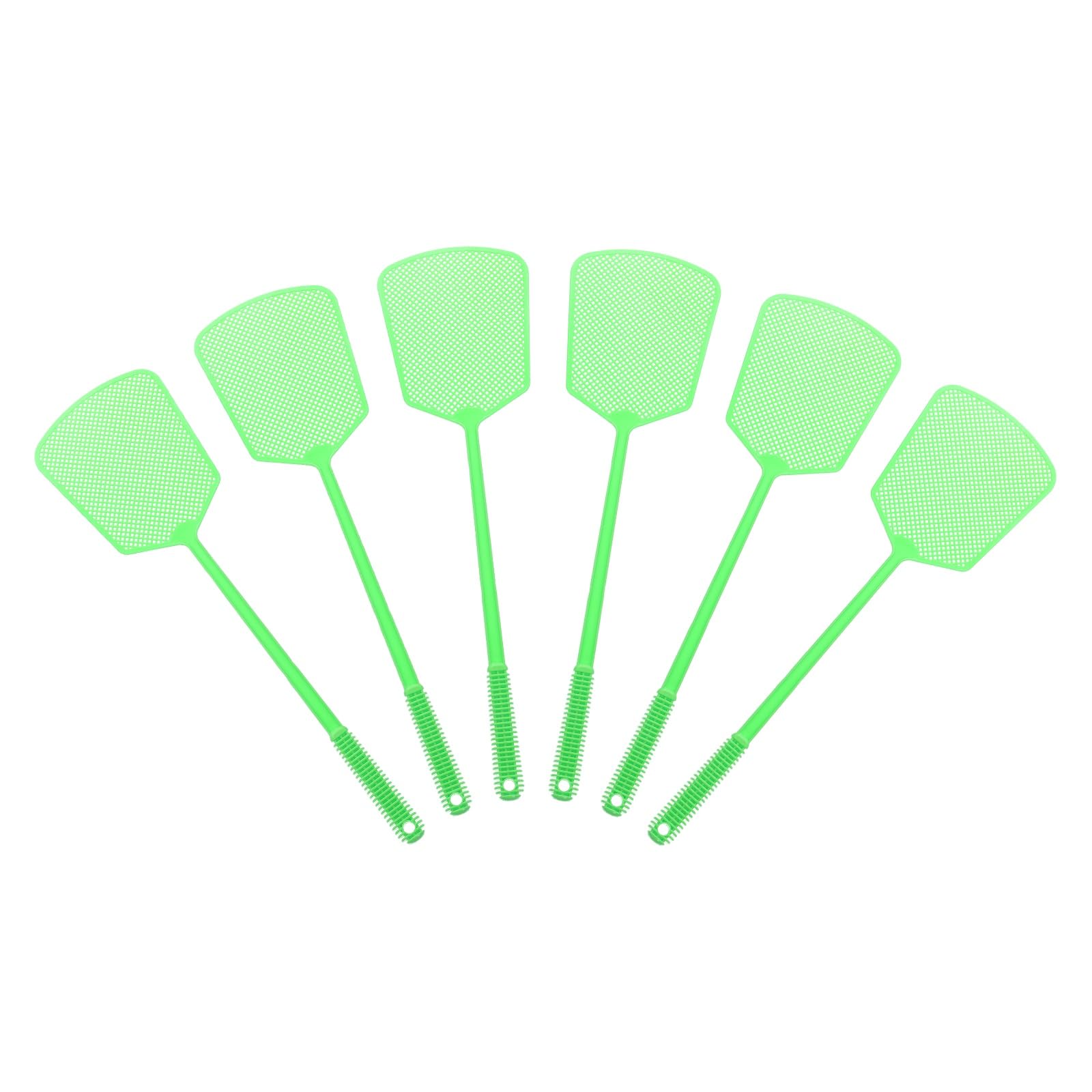 sourcing map 6pcs Fly Swatter 6.4"x5.3" Plastic Manual Heavy Duty Long Handle Fly Swatter for Home Indoor Outdoor, Green