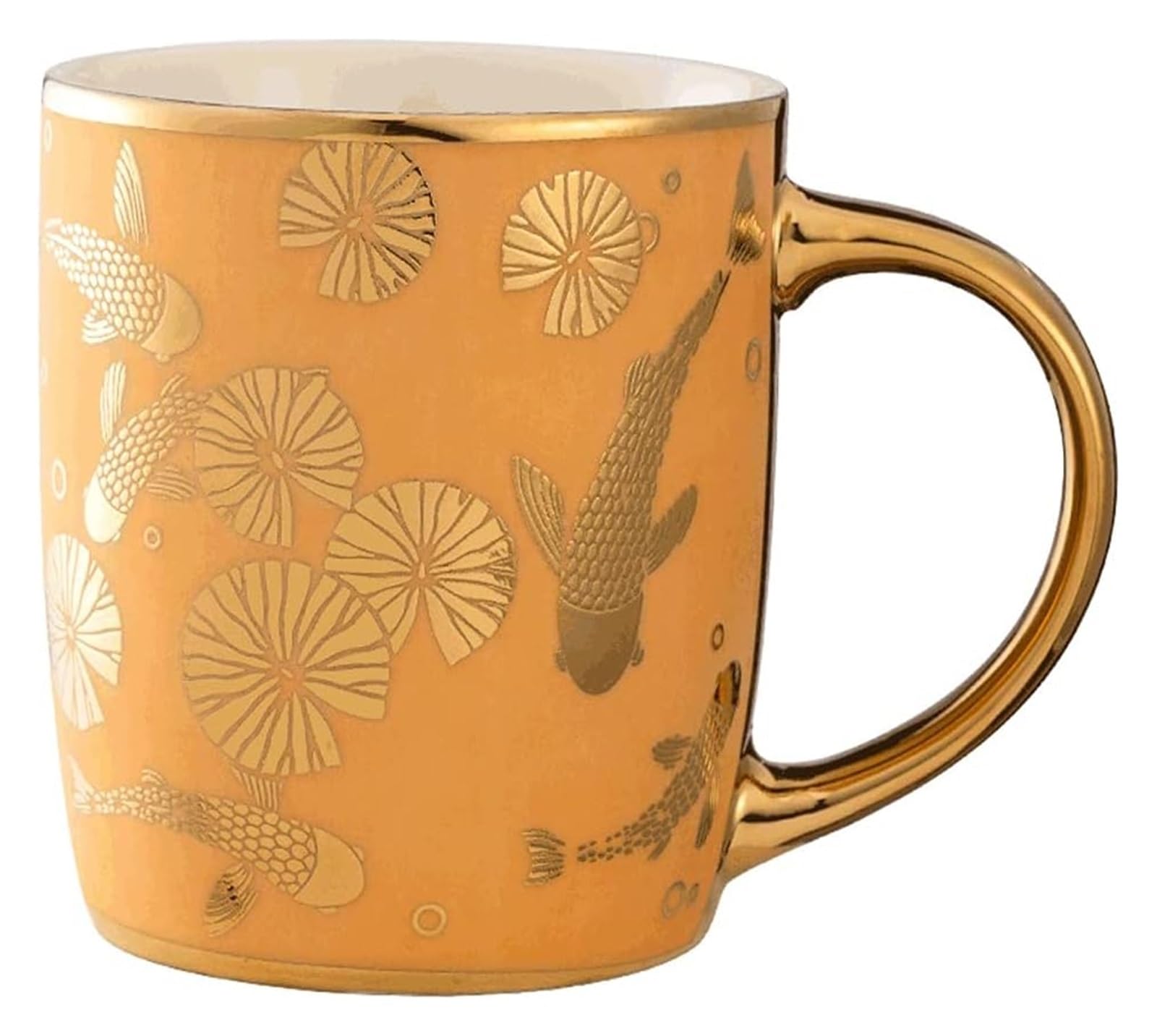 Tazza Tazza da caffè in ceramica dorata in rilievo 350ML Tazza da caffè in porcellana classica in stile cinese classico Tazza multifunzionale Tazza da bere-4 colori bar (Color : Yellow)