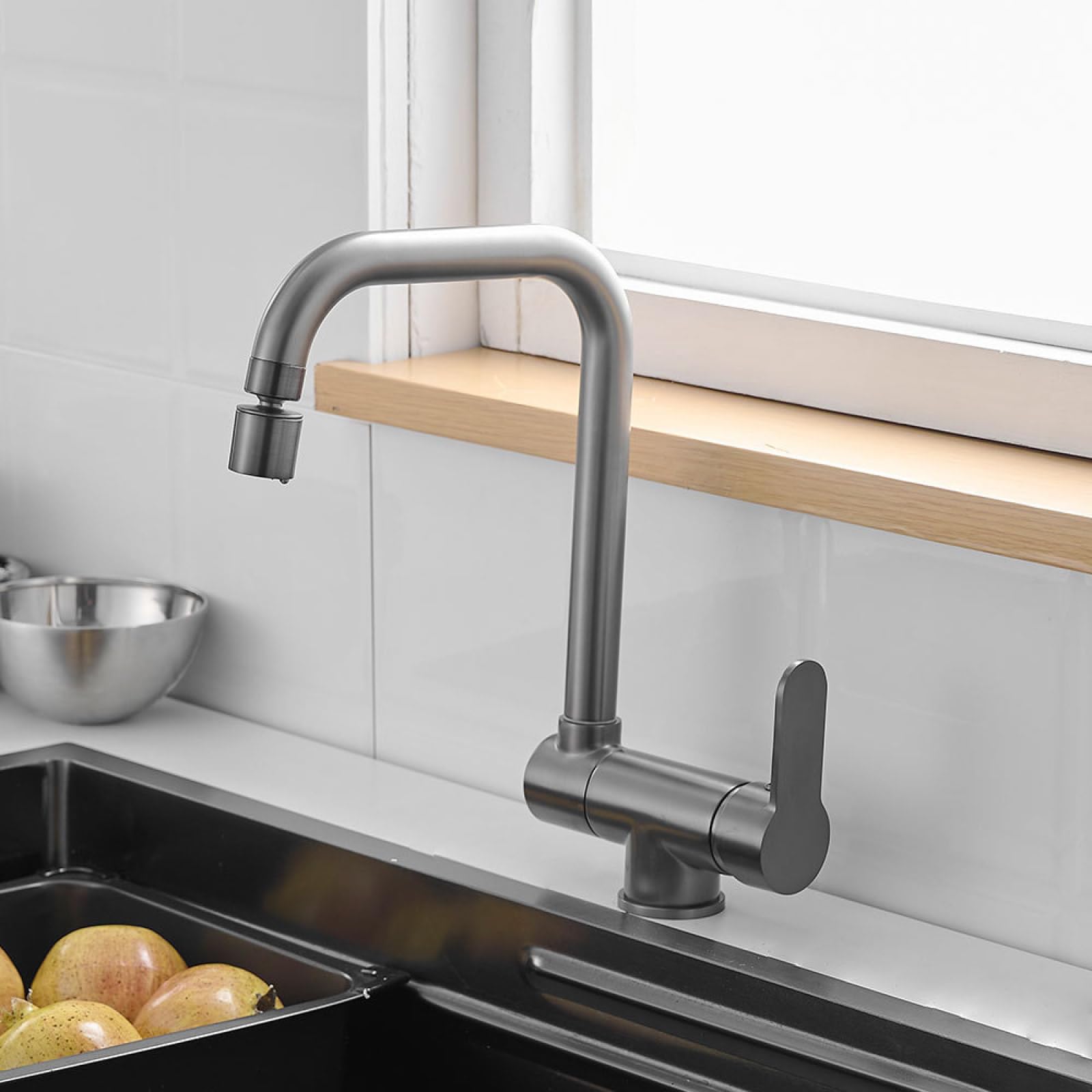 Fanjubei Gray Kitchen Copper Folding Rotating Hot And Cold Faucet