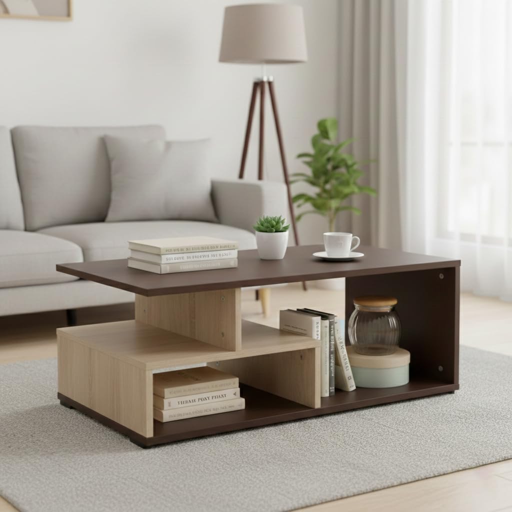 Green Soul Allure Engineered Wood Coffee Table (Gold Cherry) | Center Table for Living Room | 1 Surface Top, 2 Shelves | Warranty Protected