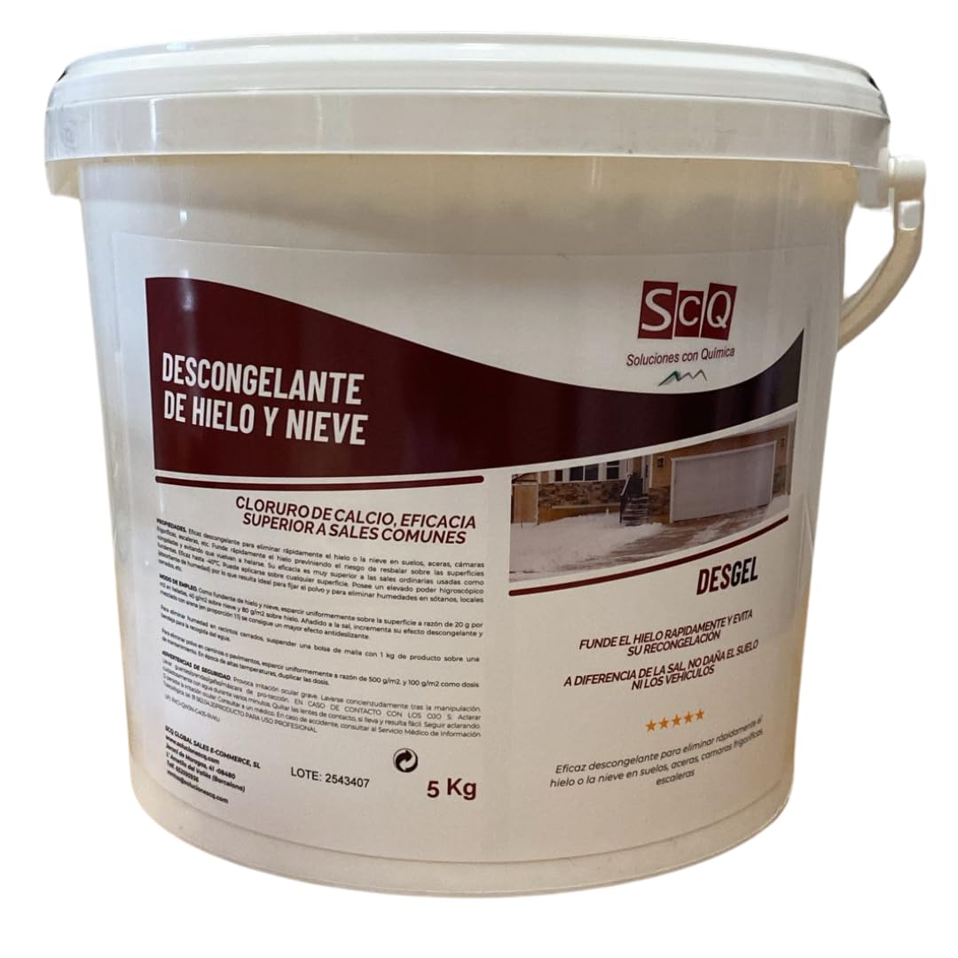 Dégel pour neige et glace avec chlorure de calcium pour faire fondre la glace pour chemins, allées, trottoirs, alternative au sel, double action comme absorbeur d'humidité 5 kg.