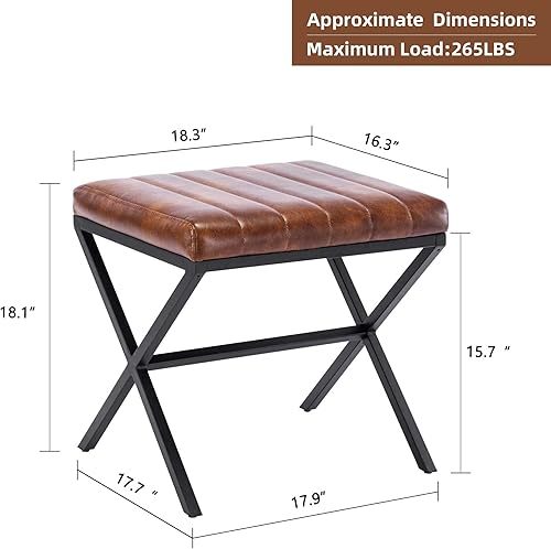 Miniatura 2 de Duhome - Taburete otomano de piel sintética para tocador banco de tocador pequeño con patas en X de metal taburete rectangular para reposapiés para