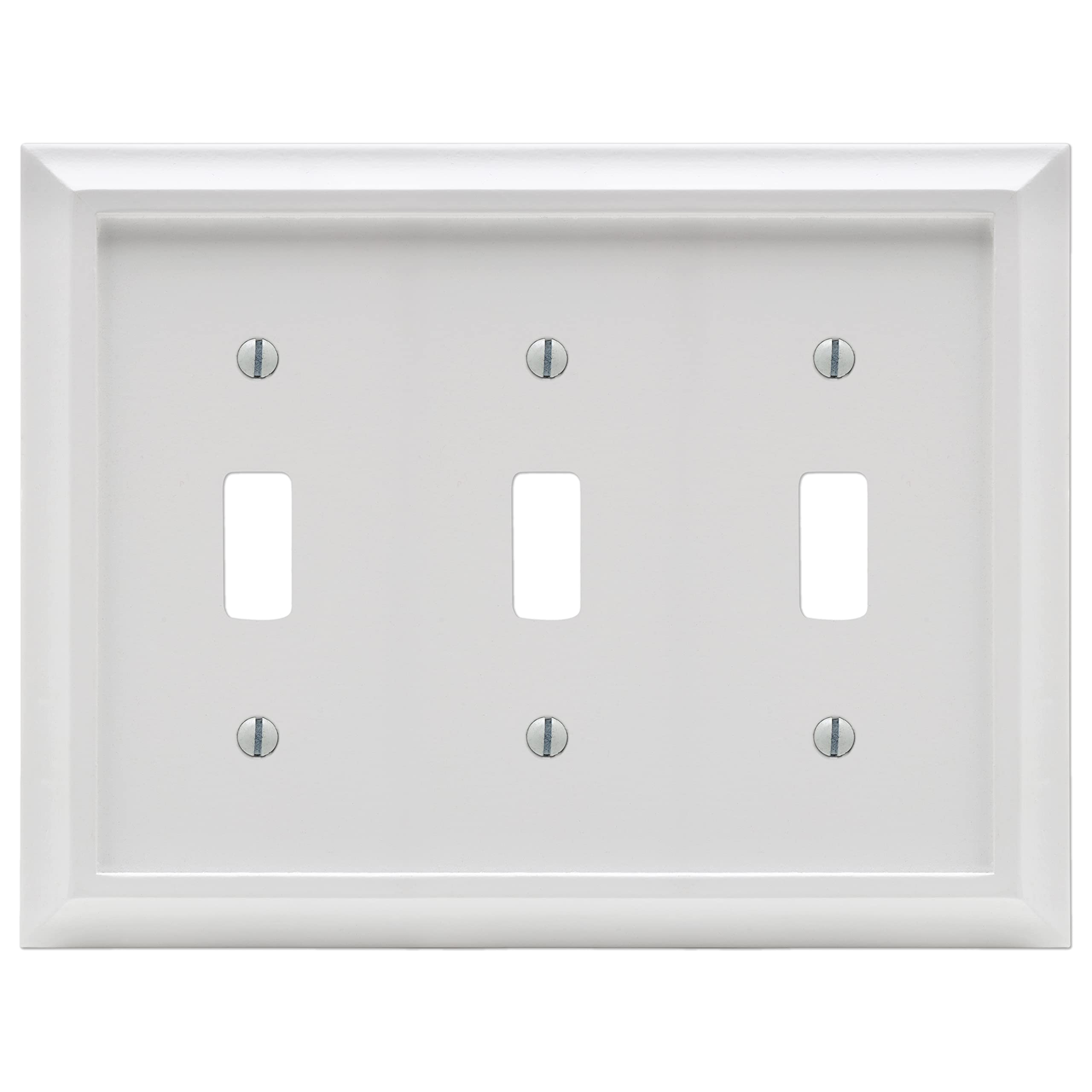 Plaque murale 3 bascule en bois blanc robuste Amerelle Deerfield triple interrupteur