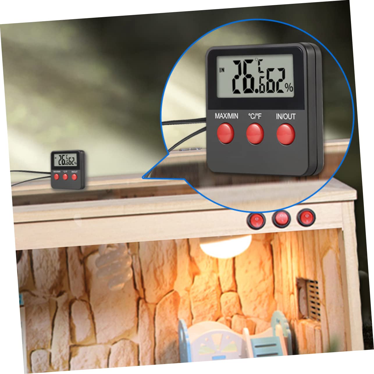 Mipcase 2juegos Termómetro Higrómetro Digital para Acuarios de Reptiles Lagartos y Tortugas Monitor de Humedad y Temperatura para Terrarios y Cajas de Cría