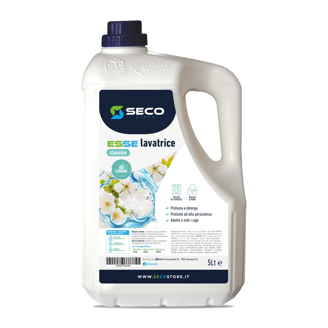 SECOSTORE - ESSE LAVATRICE CLASSICO - Detersivo liquido per lavatrice - 6 taniche da 5 litri