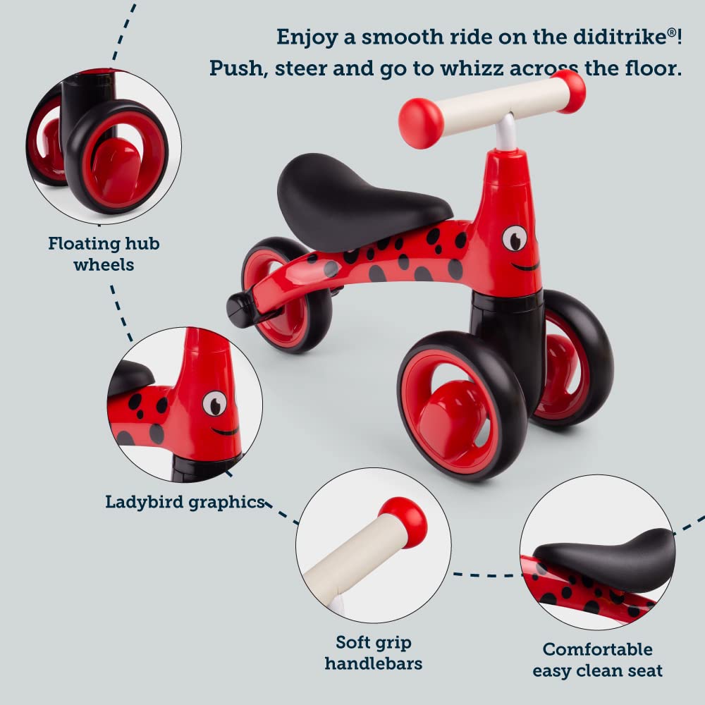 Didicar Diditrike Coccinelle | Porteur | Tricycle bébé Filles & garçons | Tricycle d’équilibre | Premier vélo dès 18 Mois | Cadeaux d’Anniversaire & Noël | Jouet d’extérieur Jardin