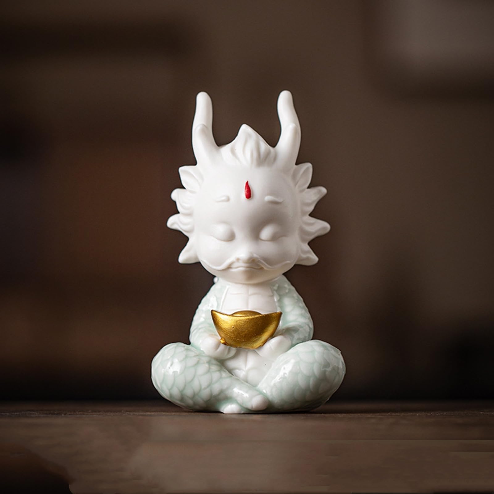 YUZDNM Cartoon Feng Shui Dragon Statue for Wealth and Health, 5" H Creative Ceramic Zodiac Dragon Statue, Collectable Lucky Gift(White)
