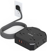 JcBlaon Power Strip Surge Protector, Multi Plug wall Outlet with 8 AC Outlet 4 USB(2 USB C), 4-Sided 1050J Outlet Extender with 5FT Flat Extension Cord for Home Office Dorm Room Essentials(Black)