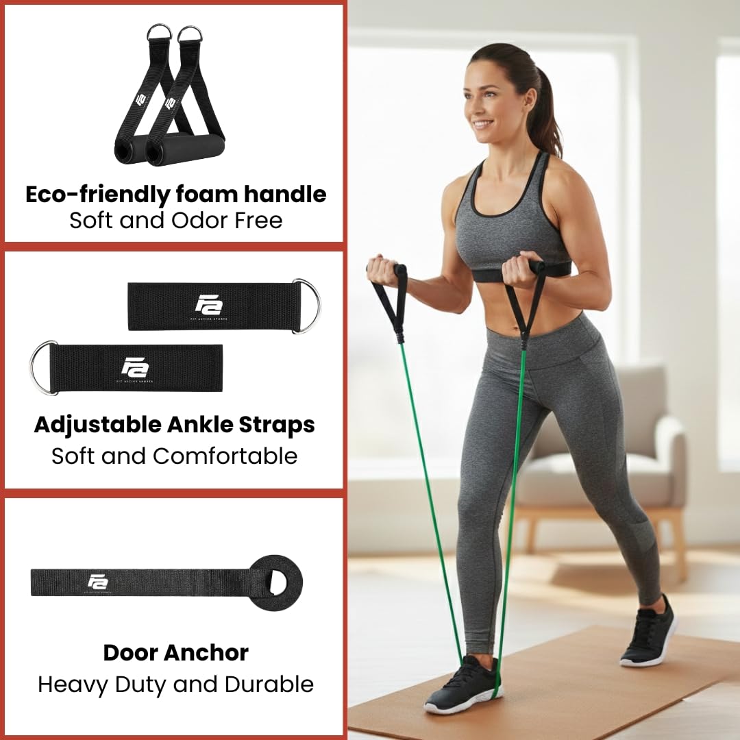 Fit Active Sports Zestaw taśm oporowych z uchwytami paski do kostki kotwica do drzwi wykres ćwiczeń i torba do noszenia doskonałe do wzmocnienia ciała wzmacniania mięśni stawów i więcej