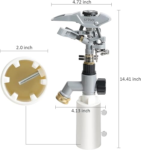 Miniatura 4 de STYDDI Aspersor de valla en T cabezal de aspersor de impacto de metal en la base de poste en T de la valla con flujo a través riego de aleación de