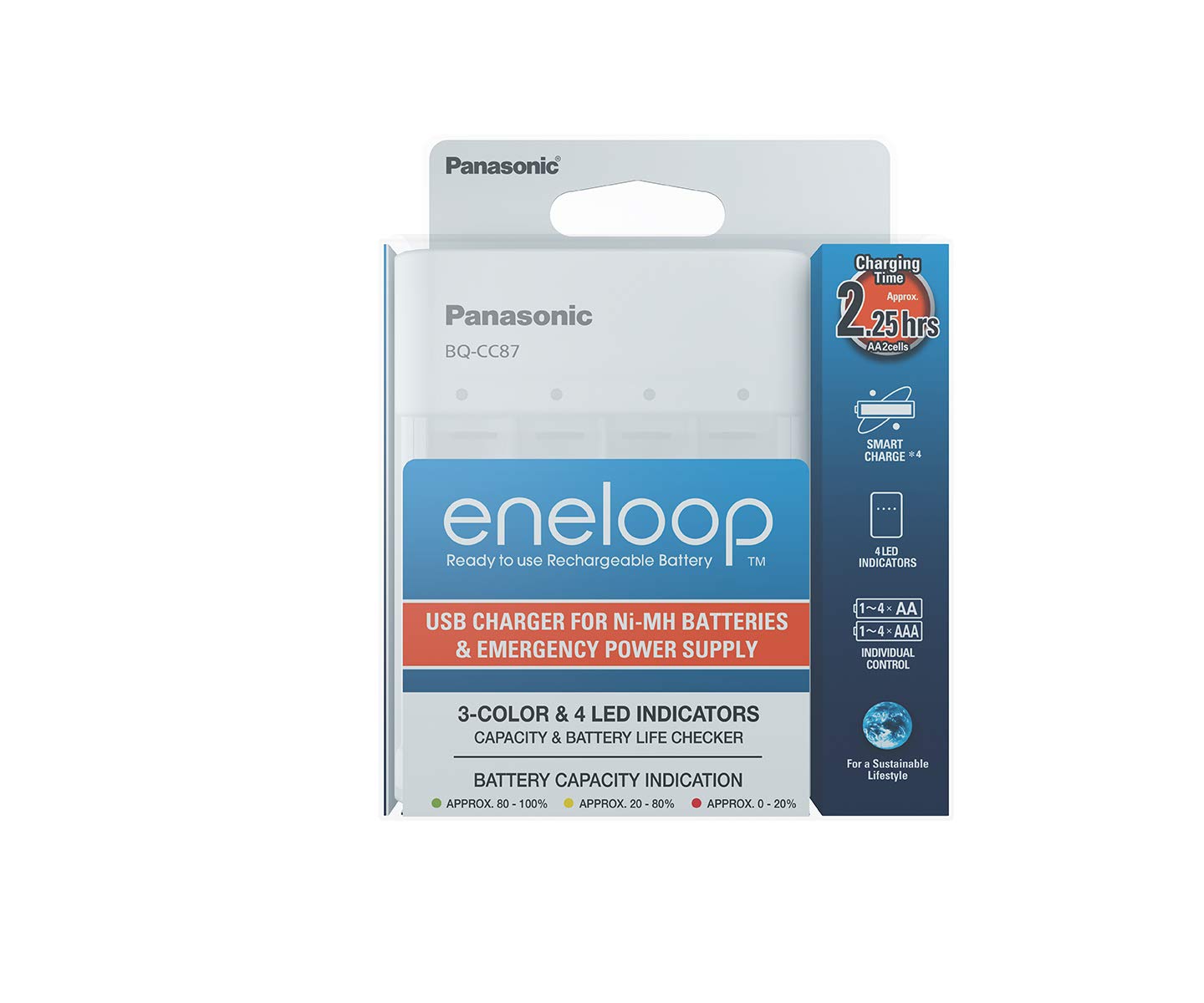Panasonic eneloop Cargador rápido USB para 1-4 pilas de Ni-MH AA/AAA-