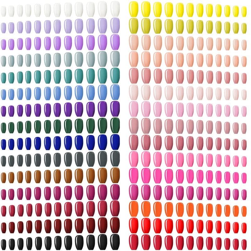 Maitys 720 Pieces 30 Sets Medium Square False Nails Artificial Ballerina Glossy Press on Nails Solid Color Coffin Fingernail for Women Girls Accessories(Retro Colors)
