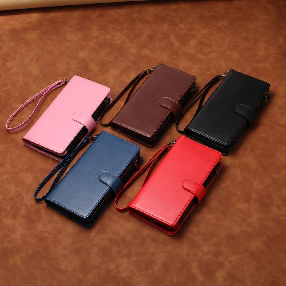 Generic Étui compatible avec Xiaomi Redmi 15 5G (couleur : marron) Étui portefeuille en cuir à fermeture éclair Design élégant