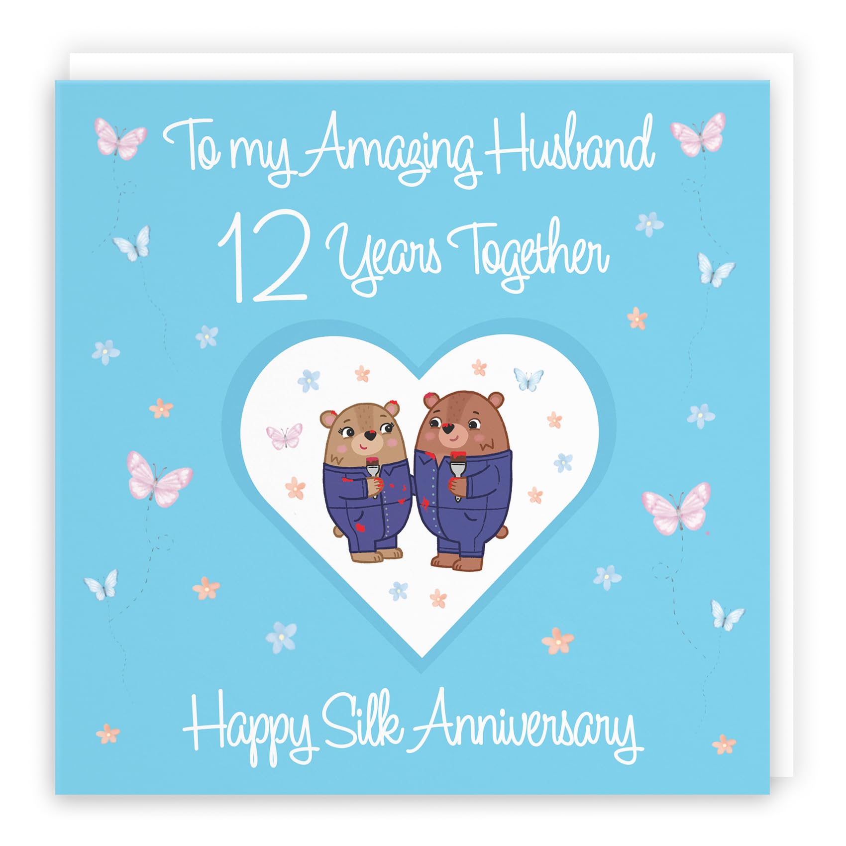 Hunts England, Husband 12th Anniversary Card, 12 Years, Silk Anniversary, Romantic Meadows, Fun Card