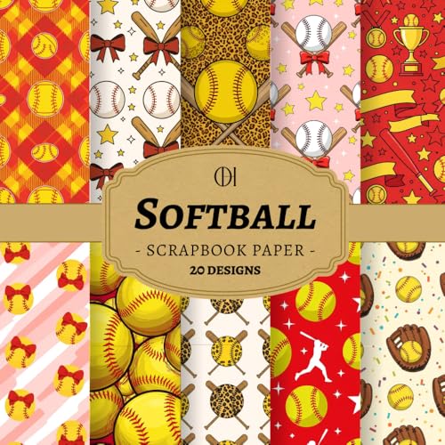 Softball Scrapbook Paper: 20 Double-Sided Girly Softball Designs Featuring Bold Sports Patterns, Cute Bows & Vintage Athletic Motifs for Junk ... Card Making, Collage & DIY Crafts (Craft Pad) image 2