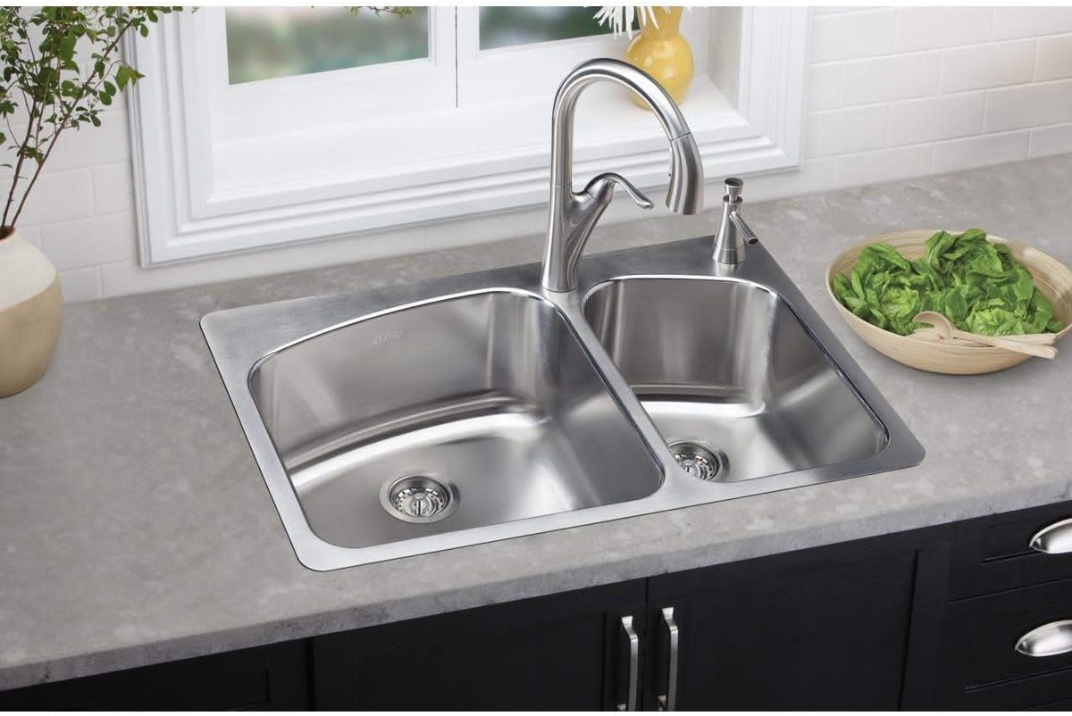 Elkay DPXSR2250R2R Dayton 60/40 Double Bowl Dual Mount Stainless Steel Sink