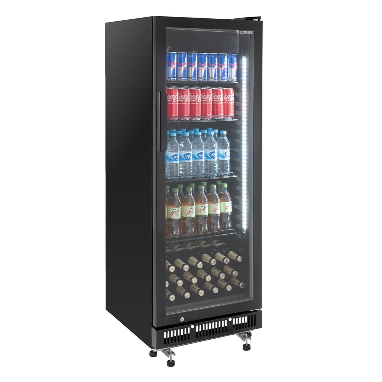 GastroHero GKSE230 Getränkekühlschrank 230 Liter Flaschenkühlschrank Glastür LED Beleuchtung abschließbar schwarz 0-8°C Gewerbekühlschrank