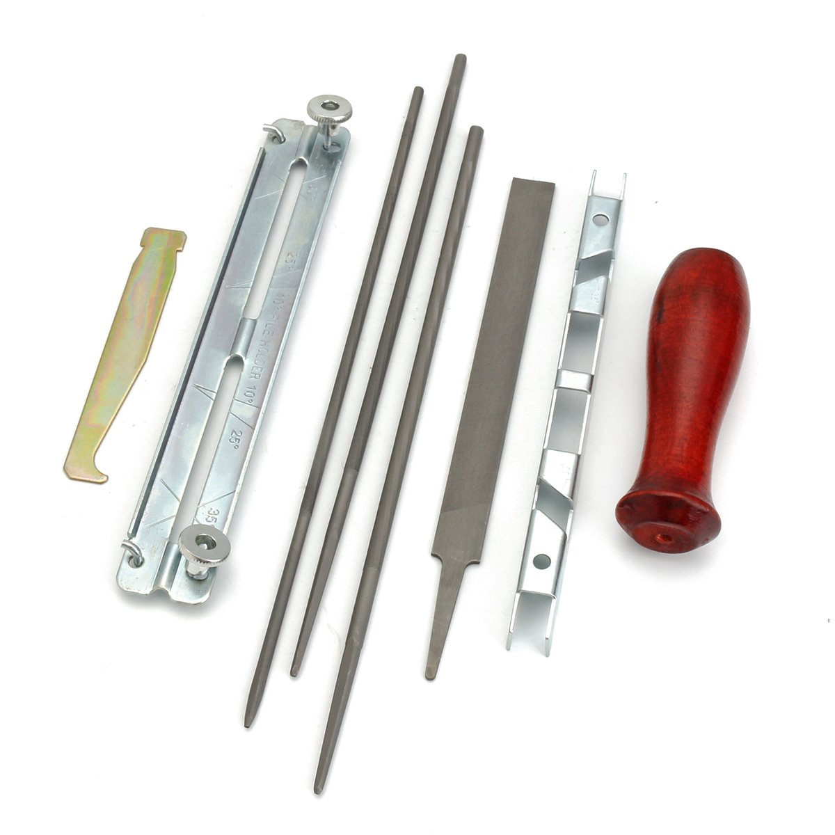 Lot de 8 outils d'affûtage pour chaîne de tronçonneuse avec manche en bois