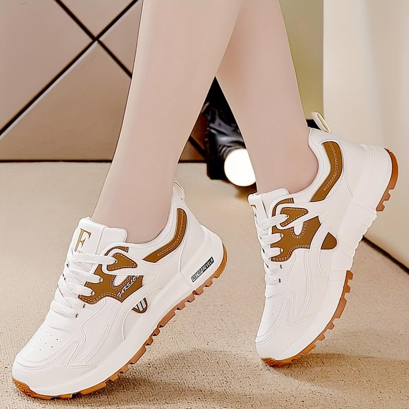 Women's Contrast Color Casual Sneakers, Lace Up Platform Soft Sole Walking Shoes, Low-top Versatile Trainers2
