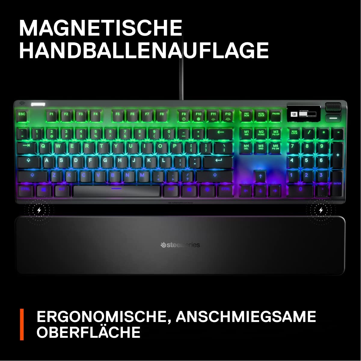SteelSeries Apex Pro HyperMagnetic Gaming-Tastatur – Die schnellste Tastatur der Welt – Anpassbares Ansprechverhalten – OLED-Bildschirm – RGB – USB-Passthrough – Deutsches Tastatur (QWERTZ) – Bild 8