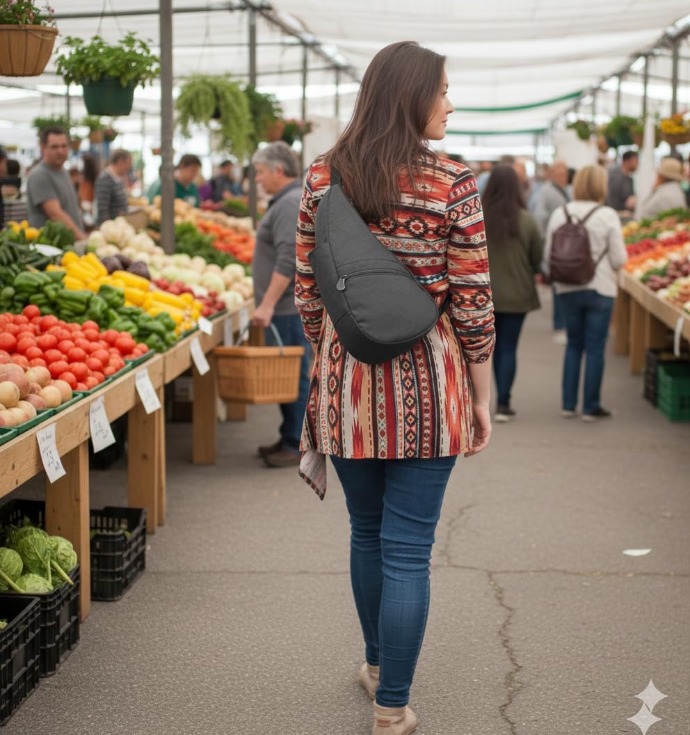 AmeriBag 15" Nylon Healthy Back Bag Ergonomic Crossbody Sling for Everyday Use, Travel & Walking Comfort - Image 3