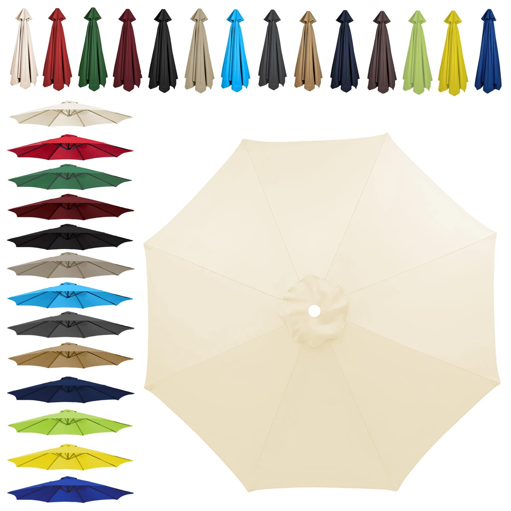 Sun Umbrella Replacement Cloth - 2m | 2.7m | 3m (6.5'/8.8'/9.8') - Umbrella Replacement Canopy For 6 Arms/8 Arms, Waterproof UV Protective Polyester Cloth (Color : Off-white, Size : 8 ribs-2.7m(8.8f