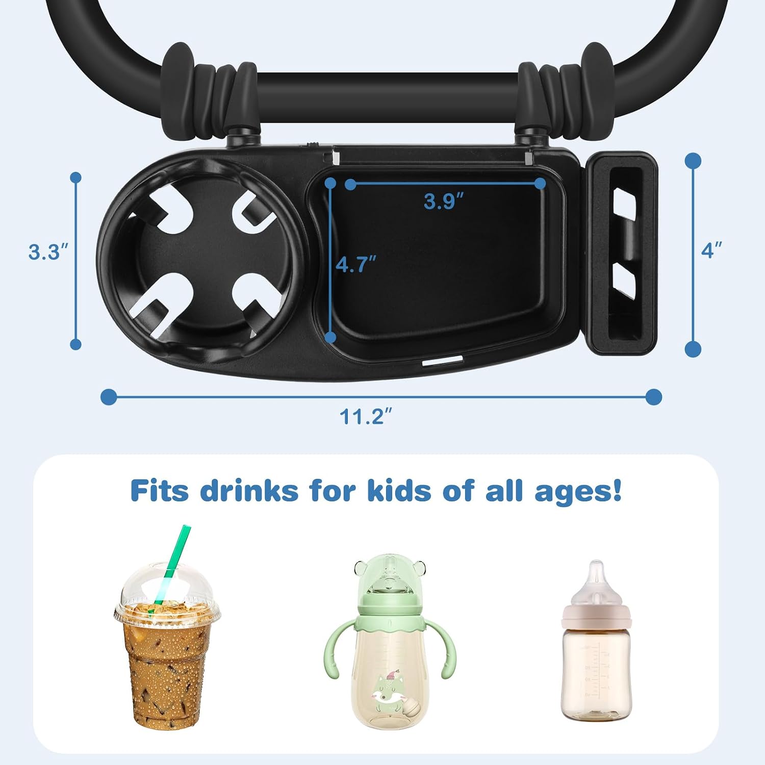 Universal Stroller Snack Tray Attachment Cup Holder Snack Tray with Silicone Flexible Arms Grip Stroller Accessories